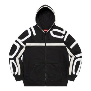 Supreme Big Logo Paneled Zip Up Hooded Sweatshirt- Black