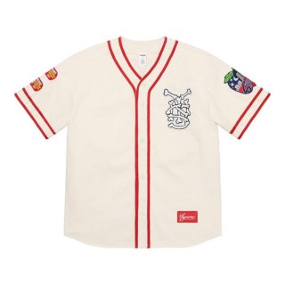 Supreme Patches Denim Baseball Jersey- Natural